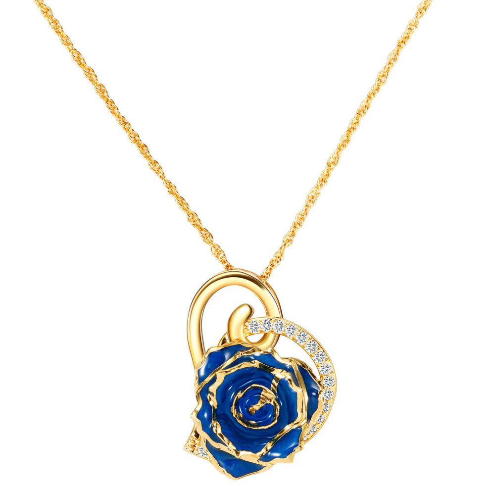 AliveRose Rose Pendant Necklaces Gifts for Women  24K Gold Dipped Real Rose Dangle Necklace Jewelry - Ideal Gift for Her Wife Mom Anniversaries  Valen