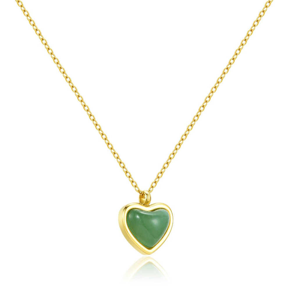 Green Jade Heart Necklace Raw Stone Green Aventurine Healing Crystals Dainty Green Heart Semi-precious Gemstone Pendant Necklace Anniversary Birthday