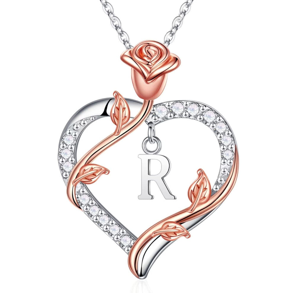 Iefil Dainty Necklace for Women  Dainty Rose Love Heart Initial R Letter Pendant Necklace Jewelry Mothers Valentines Day Gifts for Her Wife Girlfriend