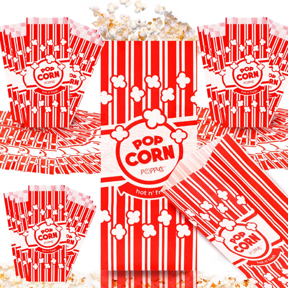 Poppy's Paper Popcorn Bags - 100 2 oz Concession-Grade Bags  Popcorn Machine Accessories for Popcorn Bars  Movie Nights  Concessions