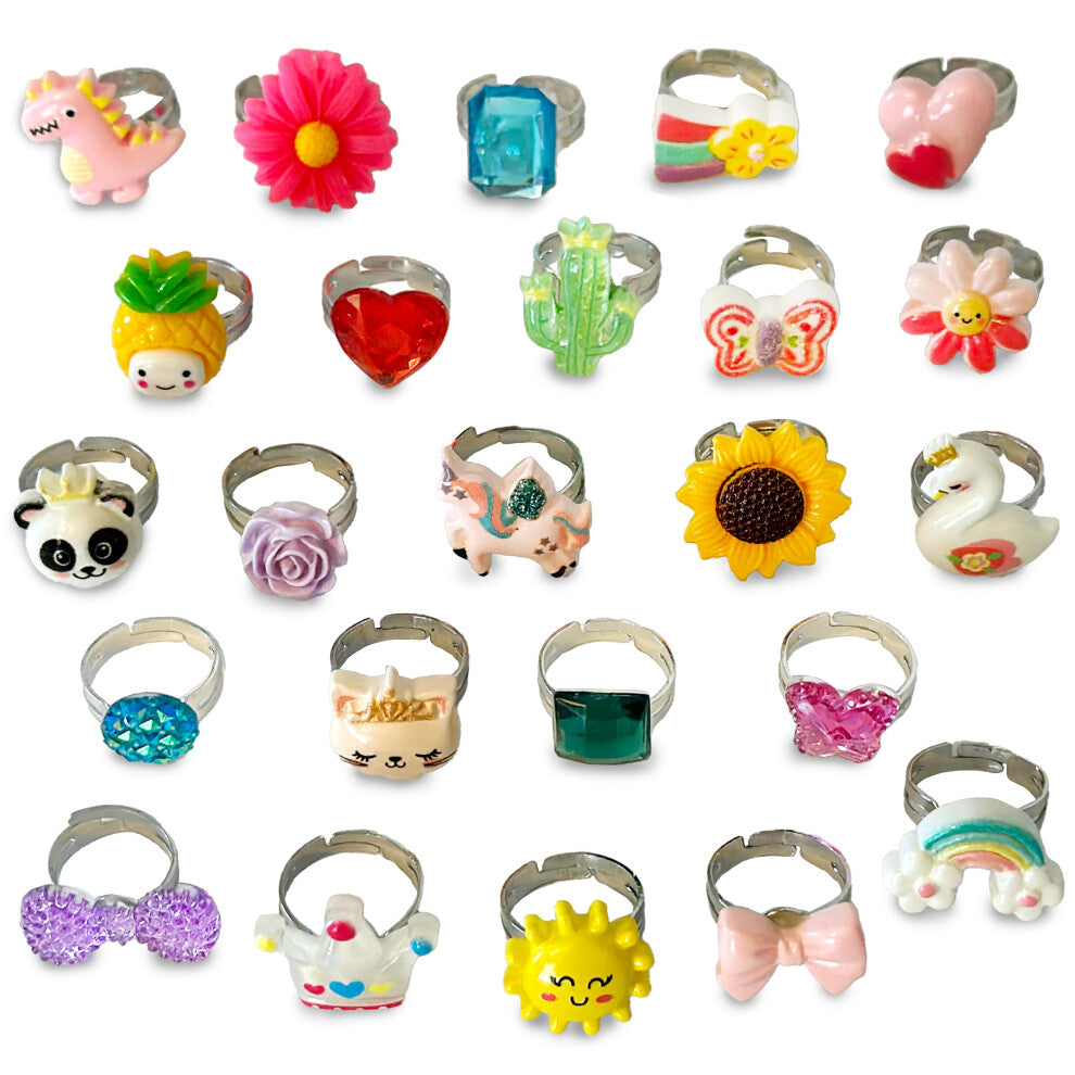 Jewel Rings for Kids  24 Adjustable Pretend Play Dress Up Rings for Girls  Play Jewelry for Little Girls In Purple Gift Box  Unique and No Duplicates