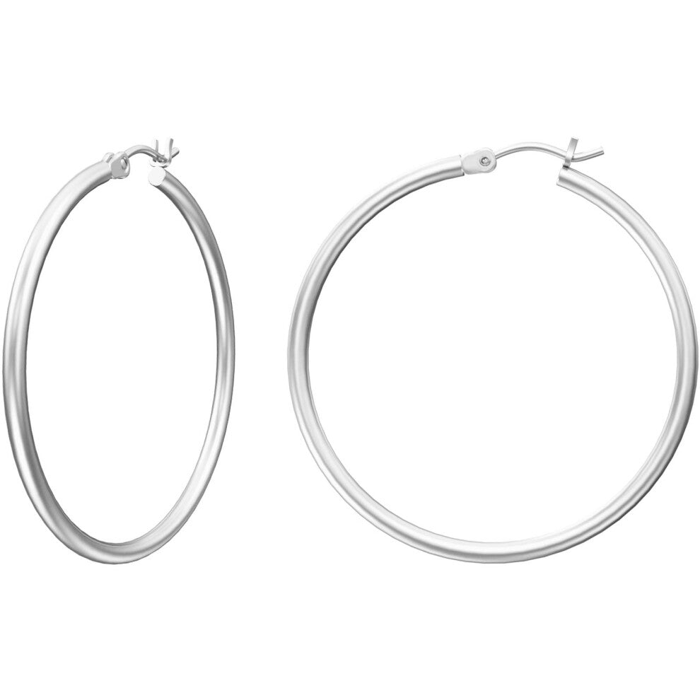 Gacimy 14K White Gold Plated Hoops with 925 Sterling Silver Post  White Gold 30mm Medium Hoop Earrings for Women