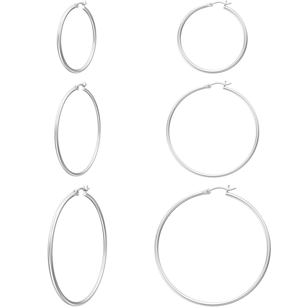 Gacimy 14K White Gold Plated Hoops with 925 Sterling Silver Post 30 40 50mm Medium Hoop Earrings for Women