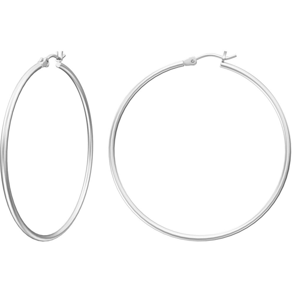 Gacimy 14K White Gold Plated Hoops with 925 Sterling Silver Post  White Gold 50mm Big Hoop Earrings for Women