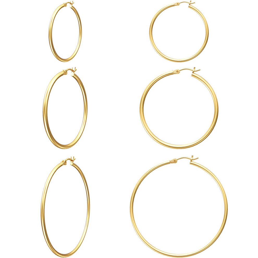 Gacimy Gold Hoop Earrings for Women  14K Gold Plated Hoops with 925 Sterling Silver Post  Yellow Gold 30 40 50mm Medium Hoop Earrings for Women