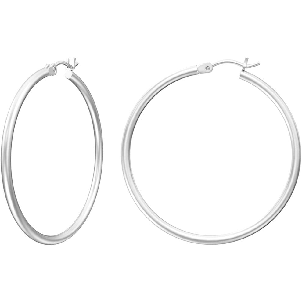 Gacimy Earrings for Women  14K White Gold Plated Hoops with 925 Sterling Silver Post  White Gold 40mm Medium