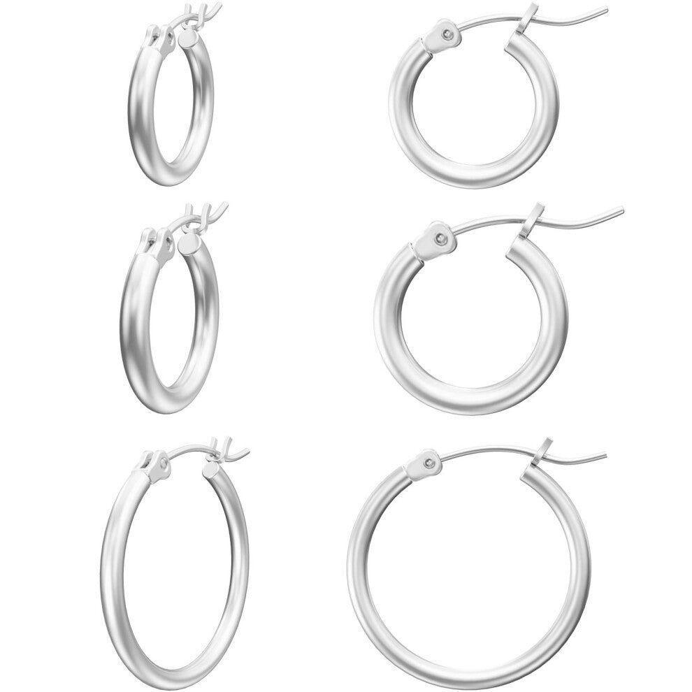 Gacimy Small Hoop Earrings for Women  14K White Gold Plated Hoops with 925 Sterling Silver Post  White Gold 14 16 20mm
