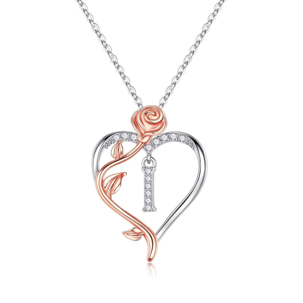 Yesteel Rose Heart Initial Necklaces for Women Teen Girls  Dainty Love Letter Pendant Initial I Necklace Jewelry Birthday Mothers Day Anniversary Vale