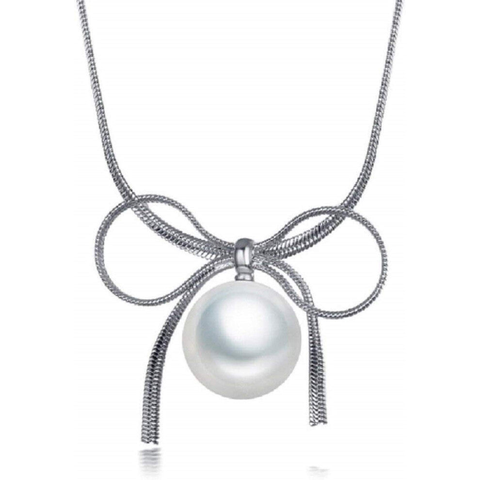 White Gold Plated Chain with Pearl Bottle Shape or Bowknot Pendant Necklace (Bow knot)