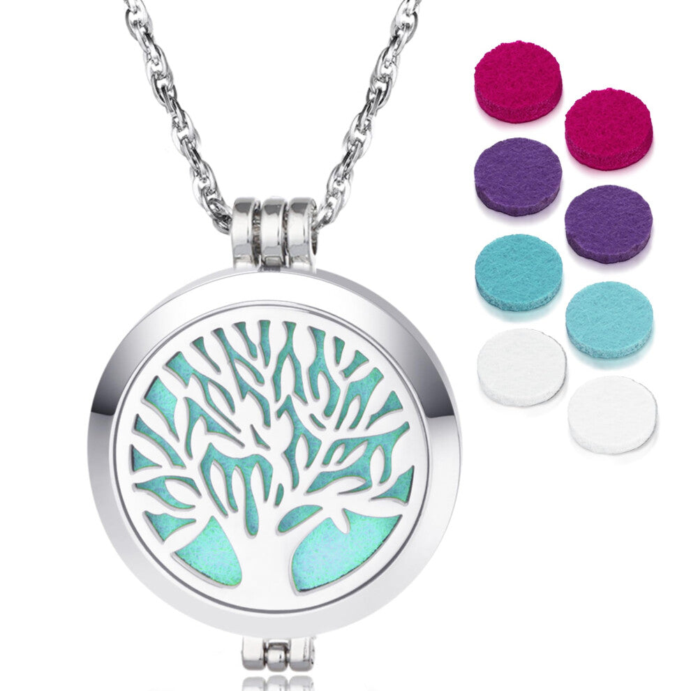 Your Oil Tools Essential Oil Diffuser Aromatherapy Necklace Tree of Life Locket Pendant Stainless Steel with 4 pcs Colored Oil Refill Pads  Tree of Li