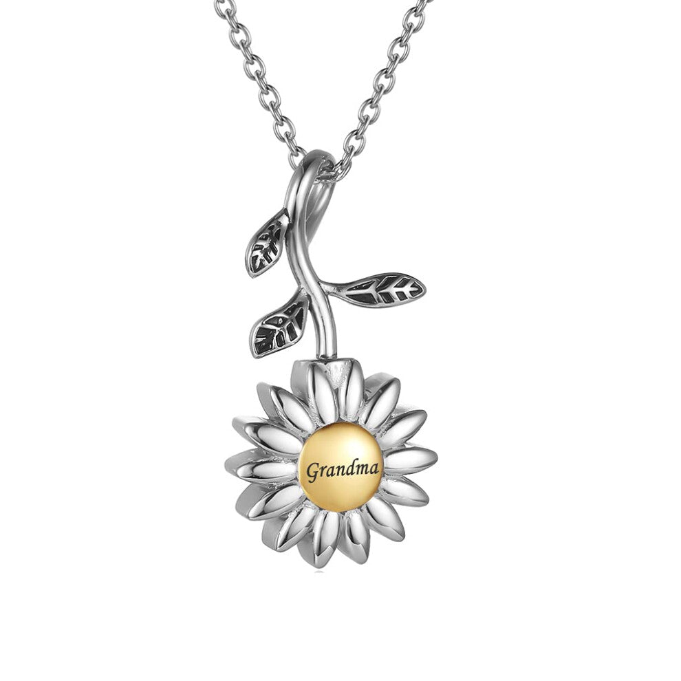 Gisunye Sunflower Cremation Jewelry for Ashes for women Keepsake Stainless Steel Memorial Pendant Cremation Urn Necklace for Human Ashes (SF-Grandma)