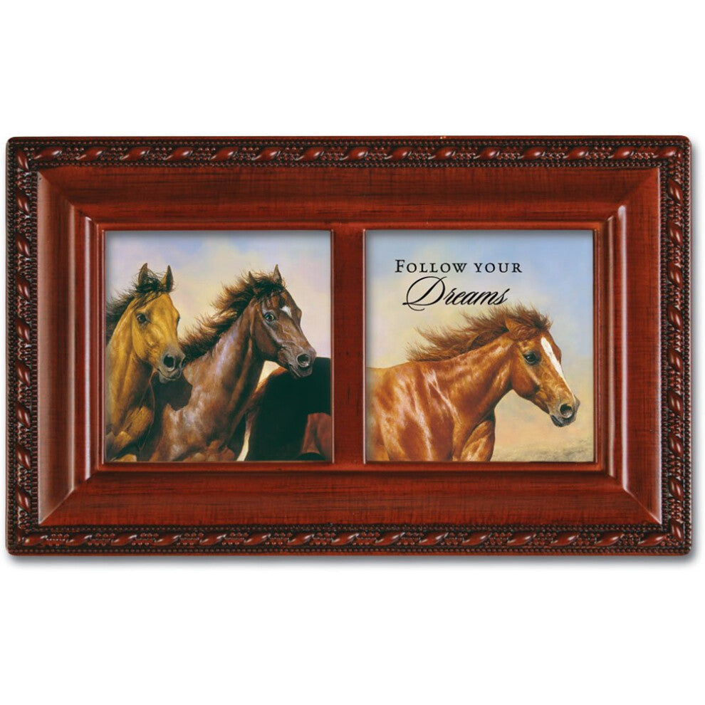 Cottage Garden Follow Your Dreams Woodgrain Rope Trim Jewelry Music Box Plays Wonderful World