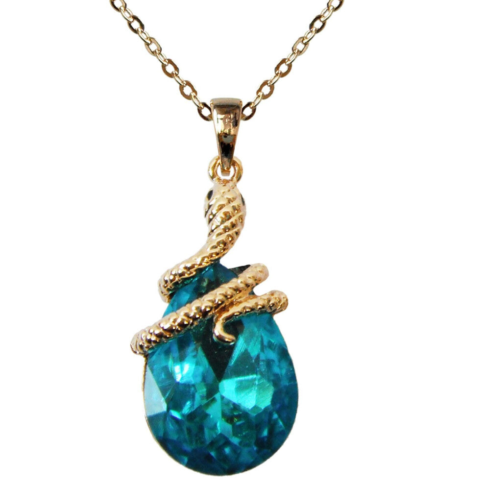 Navachi 18k Gold Plated Water Drop Crystal Lake Blue Zircon Snake Az6001p Snake Pendant Necklace 16""""+2""""