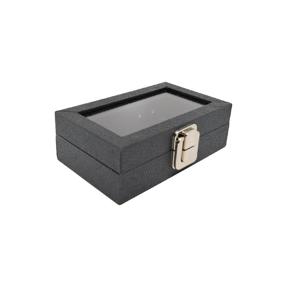 Novel Box Jewelry Display Case Black Leatherette 6x3.75x2 Small Glass Jewelry Box with Lid | Display Cases for Collectibles | Rock Collection Box with