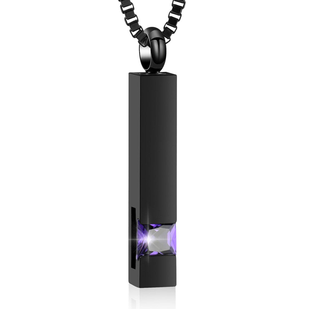 XSMZB Crystal Cremation Urn Jewelry Cube Memorial Ashes Necklace Pendant Keepsake- Black Birthstone Series(Purple)