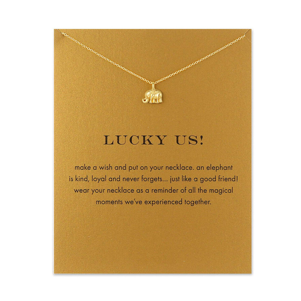 Baydurcan Good Luck Elephant Necklace Good Luck Elephant Pendant Chain Necklace with Message Card Gift Card (gold elephant)