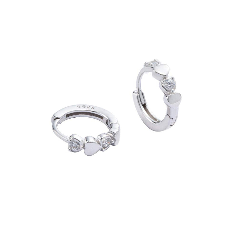 Double Love Heart Cubic Zirconia Sleeper Small Hoop Earrings for Women Teen Girls Cartilage Tiny Cute CZ Huggie Hoops Hypoallergenic for Sensitive Ear
