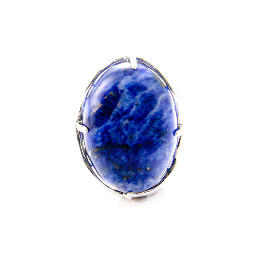 Natural Stone Rose Quartz Agate Amethyst Turquoise Adjustable Finger Rings Semi Precious Oval Shaped Gemstone Anniversary (Sodalite)