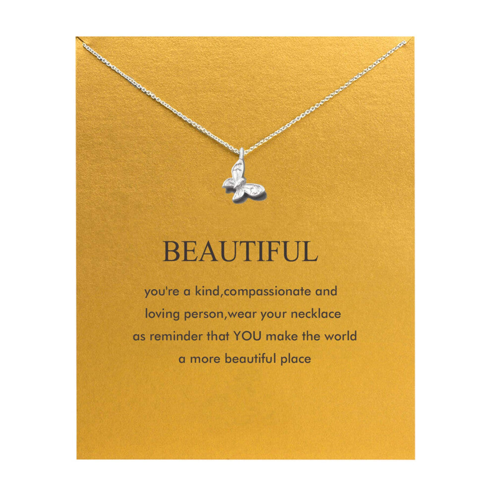 Hundred River Friendship Butterfly Necklace Butterfly Pendant Chain Necklace with Message Card Gift Card (butterfly s)