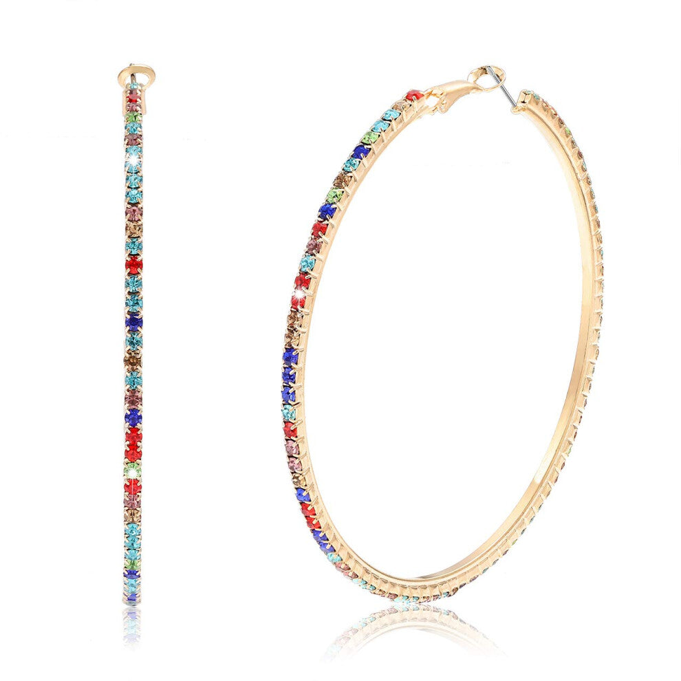 BSJELL Hoop Earrings for Women Large Rhinestone Dazzling Earrings Big Colorful Circle Dangle Hoops (Colourful)