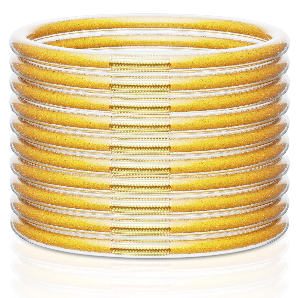 10 Pack Gold Glitter Bracelets for Women- Sparkling Fashion Soft Silicone Glitter Filled Jelly Bracelet Idea Gift for Ladies(Gold)