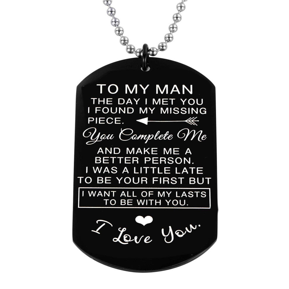 Jvvsci to My man I love you Dog Tag Pendant Necklace Couples Lovers Jewelry for Him Boyfriend Husband Gifts