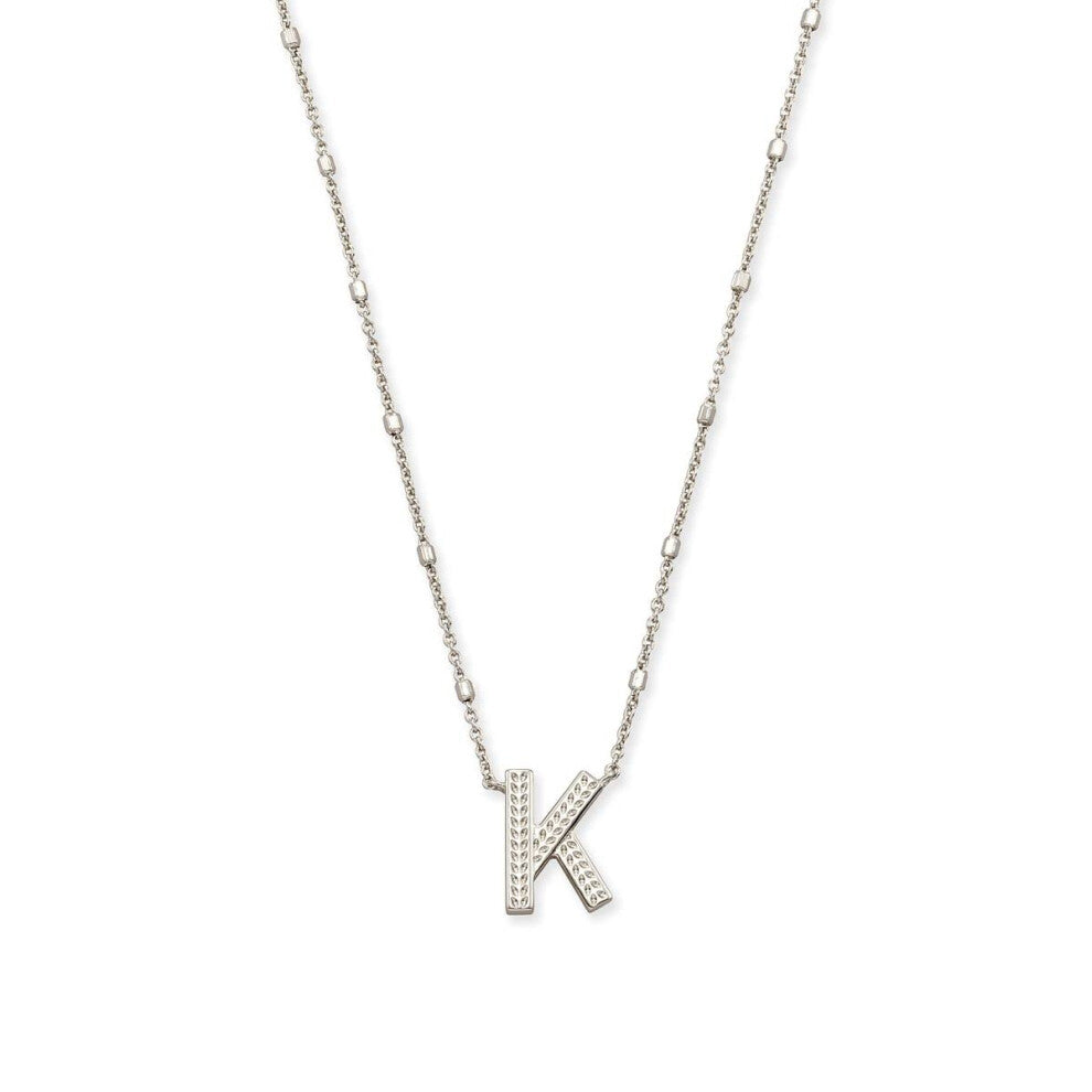 Kendra Scott Letter K Pendant Necklace for Women  Fashion Jewelry  Rhodium-Plated Brass  Rhodium Metal  Letter K