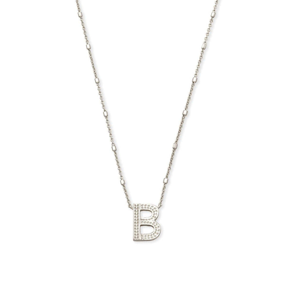 Kendra Scott Letter B Pendant Necklace for Women  Fashion Jewelry  Rhodium-Plated Brass  Rhodium Metal  Letter B