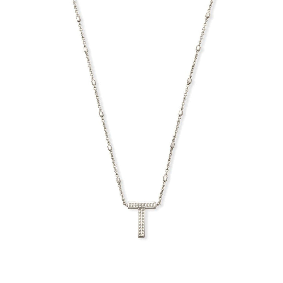 Kendra Scott Letter T Pendant Necklace for Women  Fashion Jewelry  Rhodium-Plated Brass  Rhodium Metal  Letter T