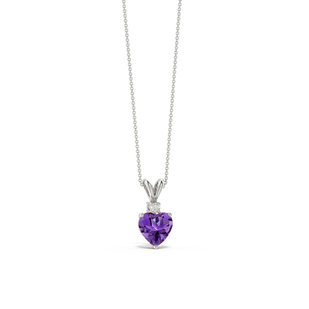 ANGARA 0.2 Ct Natural Heart Shape Amethyst V-Bale Pendant Necklace with Chain for Women In Sterling Silver with Diamond