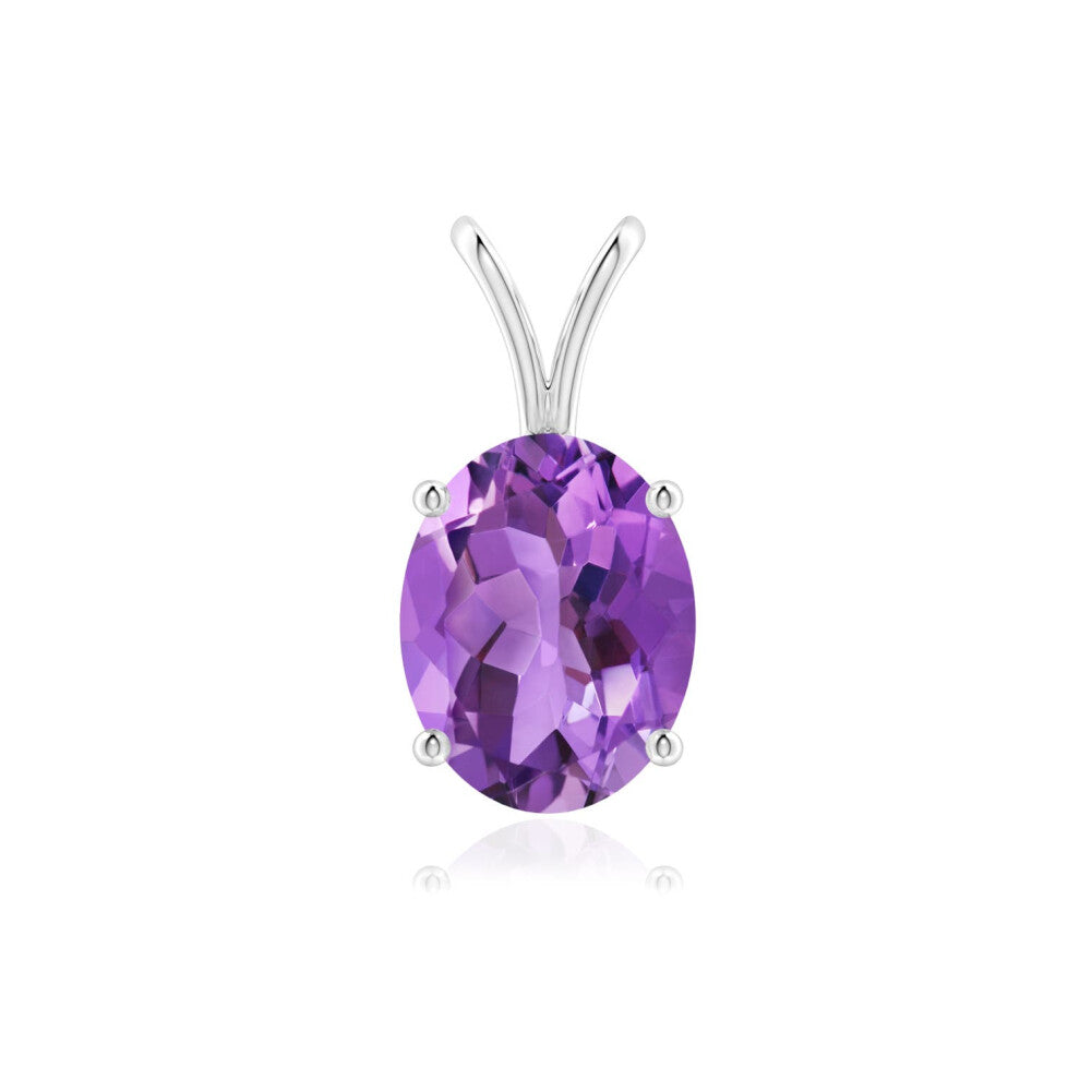 ANGARA 0.7 Ct Natural Oval Shape Amethyst V-Bale Pendant Necklace with Chain for Women In Sterling Silver