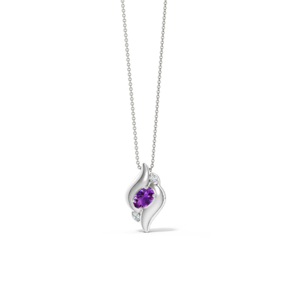 ANGARA 0.14 Ct Natural Amethyst & 0.01 Ct Natural Diamond Shell Pendant Necklace with Chain for Women In Sterling Silver