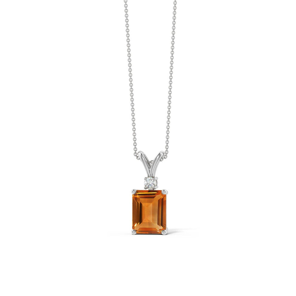 ANGARA 1.05 Ct Natural Emerald-Cut Citrine and 0.012 Ct Natural Diamond V-Bale Pendant Necklace with Chain for Women In Sterling Silver