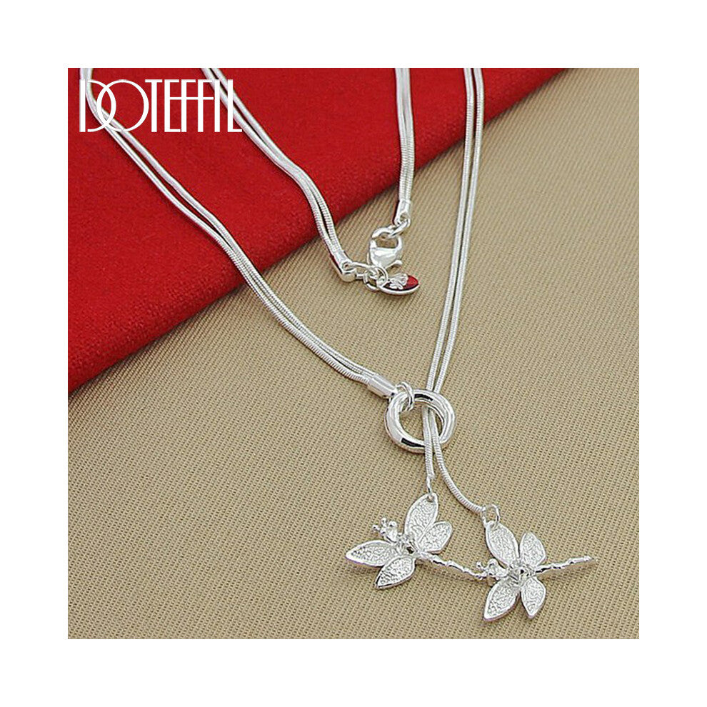 (45cm) DOTEFFIL 925 Sterling Silver Two Dragonfly Pendant Necklace For Women Snake Chain Necklace Wedding Engagement Jewelry
