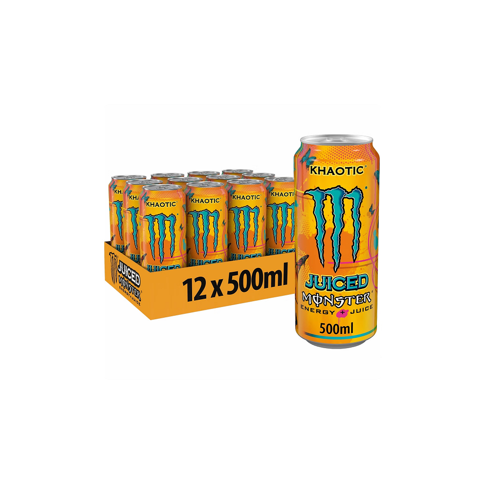 Monster Khaotic Juiced Energy Drink Cans Bulk Buy 12 x 500ml Best Before July 2026