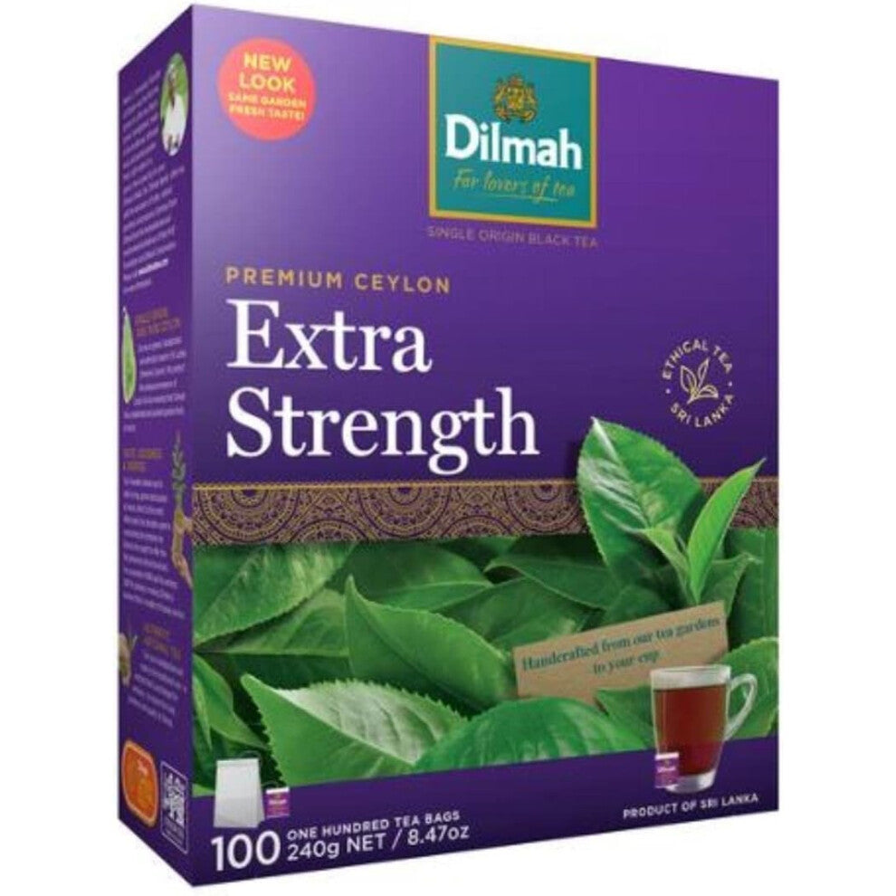 Dilmah Tea Extra Strength Ceylon Tea 100 Tea Bags - 240g, Product of Sri Lanka, Single Origin Black Tea (1)