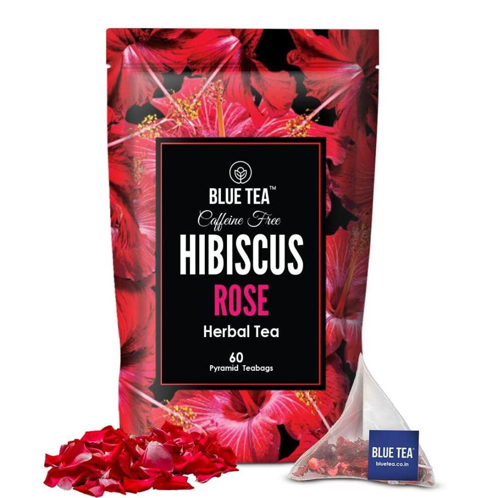 BLUE TEA - Hibiscus Rose Herbal Tea - 60 Tea Bags | SKIN GLOW ENHANCING TEA | Hibiscus + Rose | Caffeine-Free | Vegan - Gluten Free - Non-GMO |