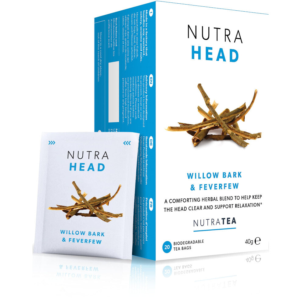 NUTRAHEAD Migraine Relief Tea Headache Relief Tea For Tension Headache Relief & Migraines & Willow Bark 60 Enveloped Tea Bags  Herbal Tea (3 Pack)