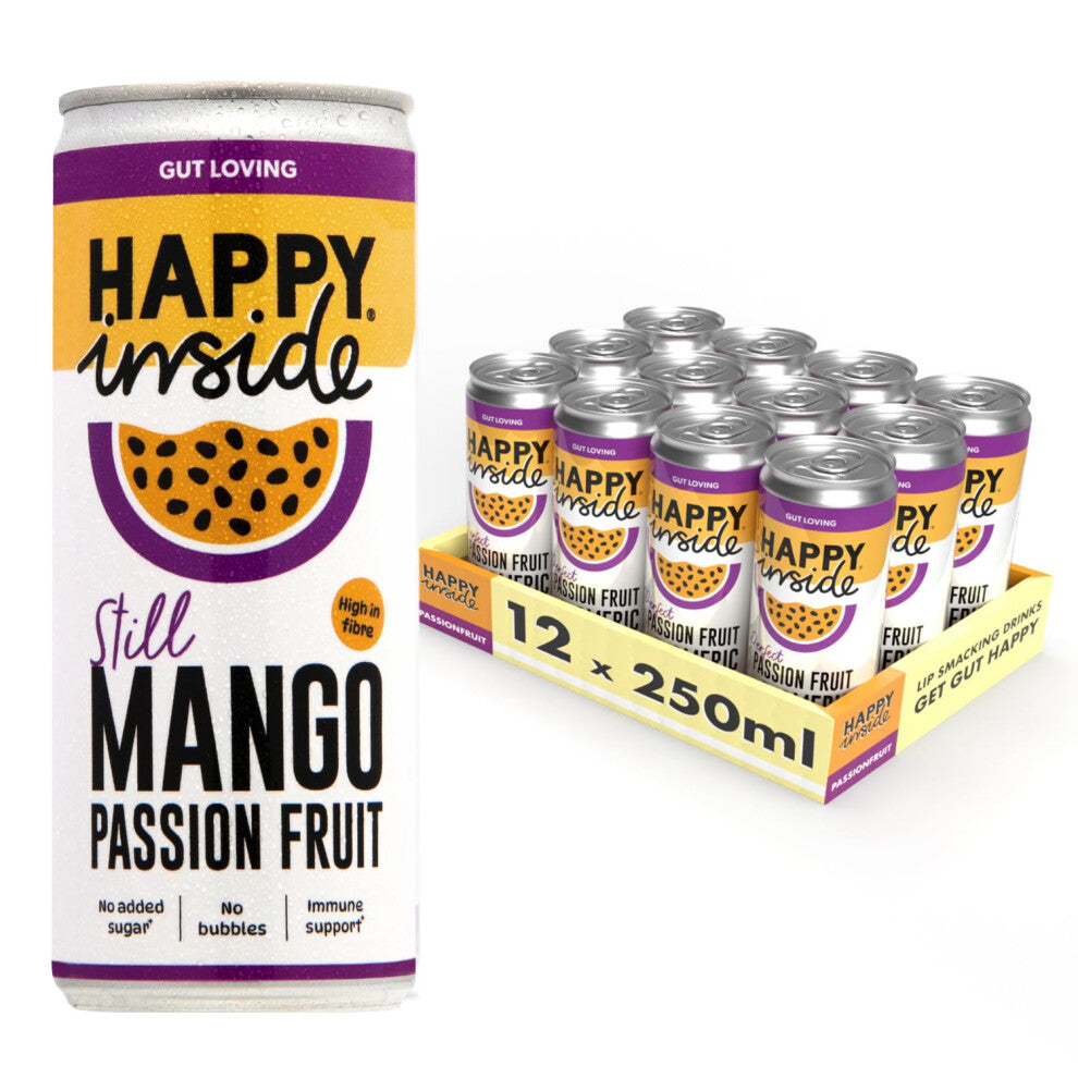 Happy Inside, Mango & Passion Fruit, Refreshing Still Drink, Supports Gut Health, No Added Sugar, High Fibre, Vitamin C, 12 x 250ml