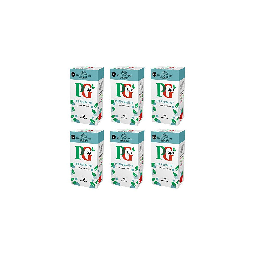 PG Tips Peppermint Tea, Individually Wrapped Herbal Tea Bags, Refreshing Mint Tea, Bulk Pack of 6 (Total 150 Tea Bags)