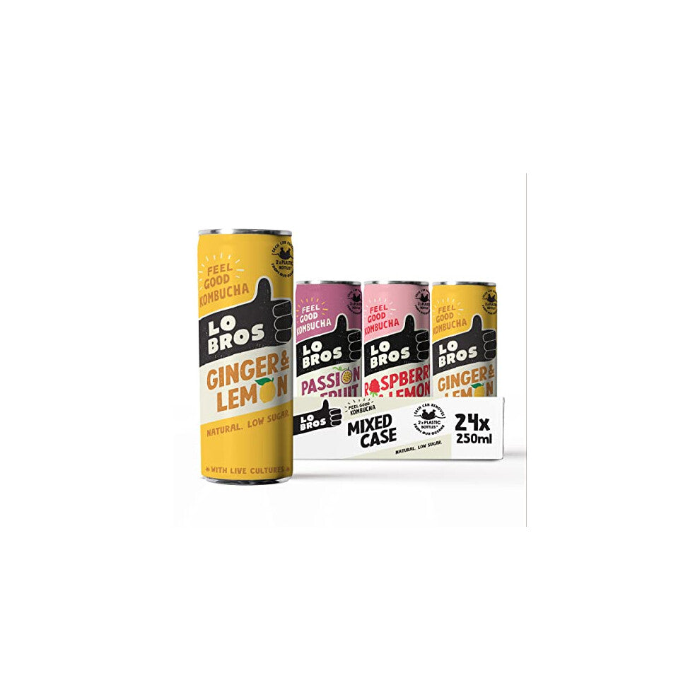 Lo Bros Kombucha Mixed Pack w- 3 Flavour Sparkling Refreshing Soft Drink w- Natural Ingredient & Live Culture Health Low Sugar Gluten Free 24 x 250ml