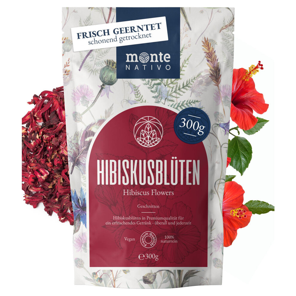 Hibiscus Tea Loose Leaf Monte Nativo (300g) Aromatic & 100% Pure & Natural Loose Leaf Fruit Tea Without Additives As a healthy refreshing infusion