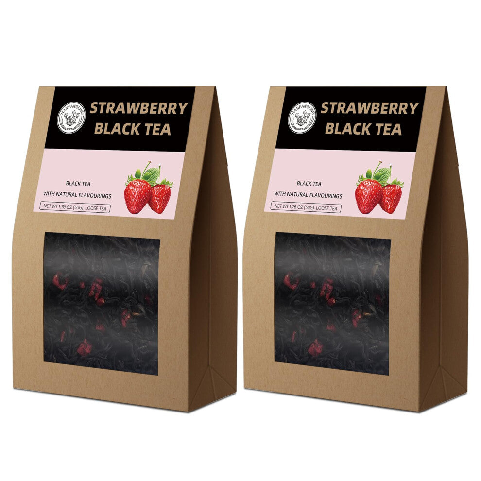 HANFANGLING Strawberry Black Tea, 2PCS 100% Natural Loose Leaf Promote Metabolism Healthy Skin Blend Of Strawberry Fruit Flavor & Black Tea Aroma