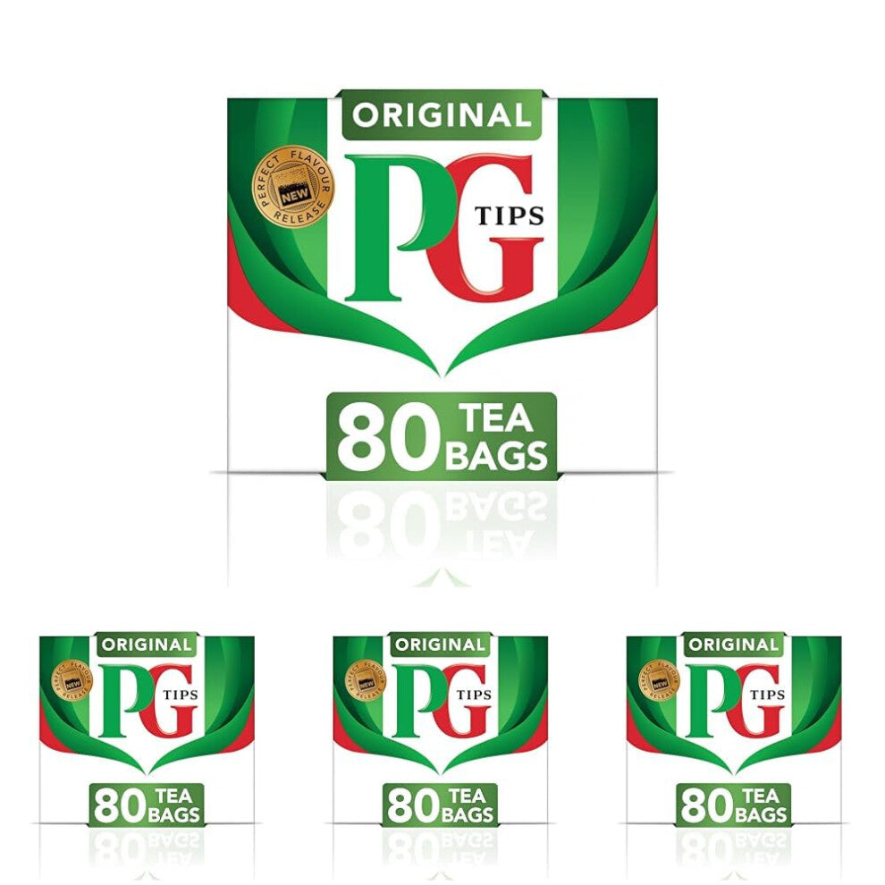 PG Tips Original | Black Tea Bags | Refreshing, Flavourful & Full-Bodied | Perfect Flavour Release | 80 Plant Based Biodegradable Teabags (Pack of 4)