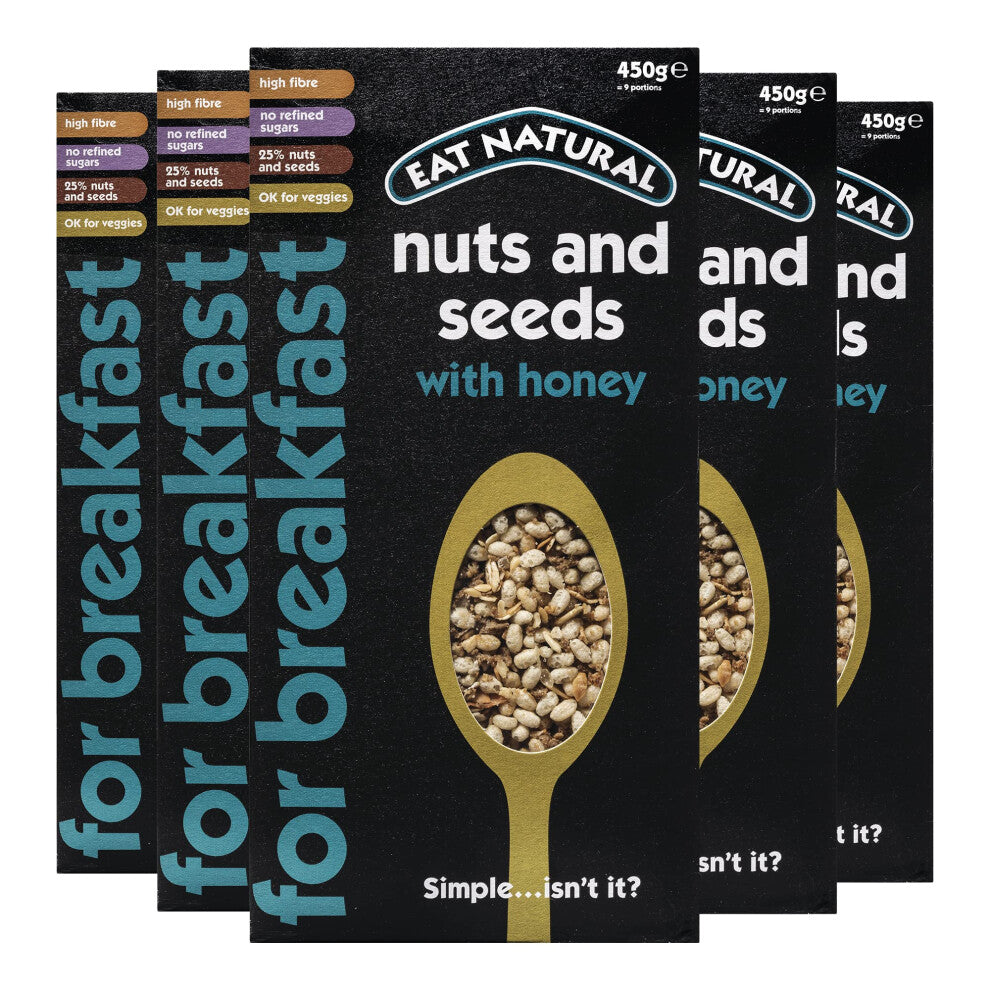 Eat Natural Nuts & Seeds Breakfast Cereal with Honey - High in Fibre Breakfast Muesli - Suitable for Vegetarians ,450 g (Pack of 5)