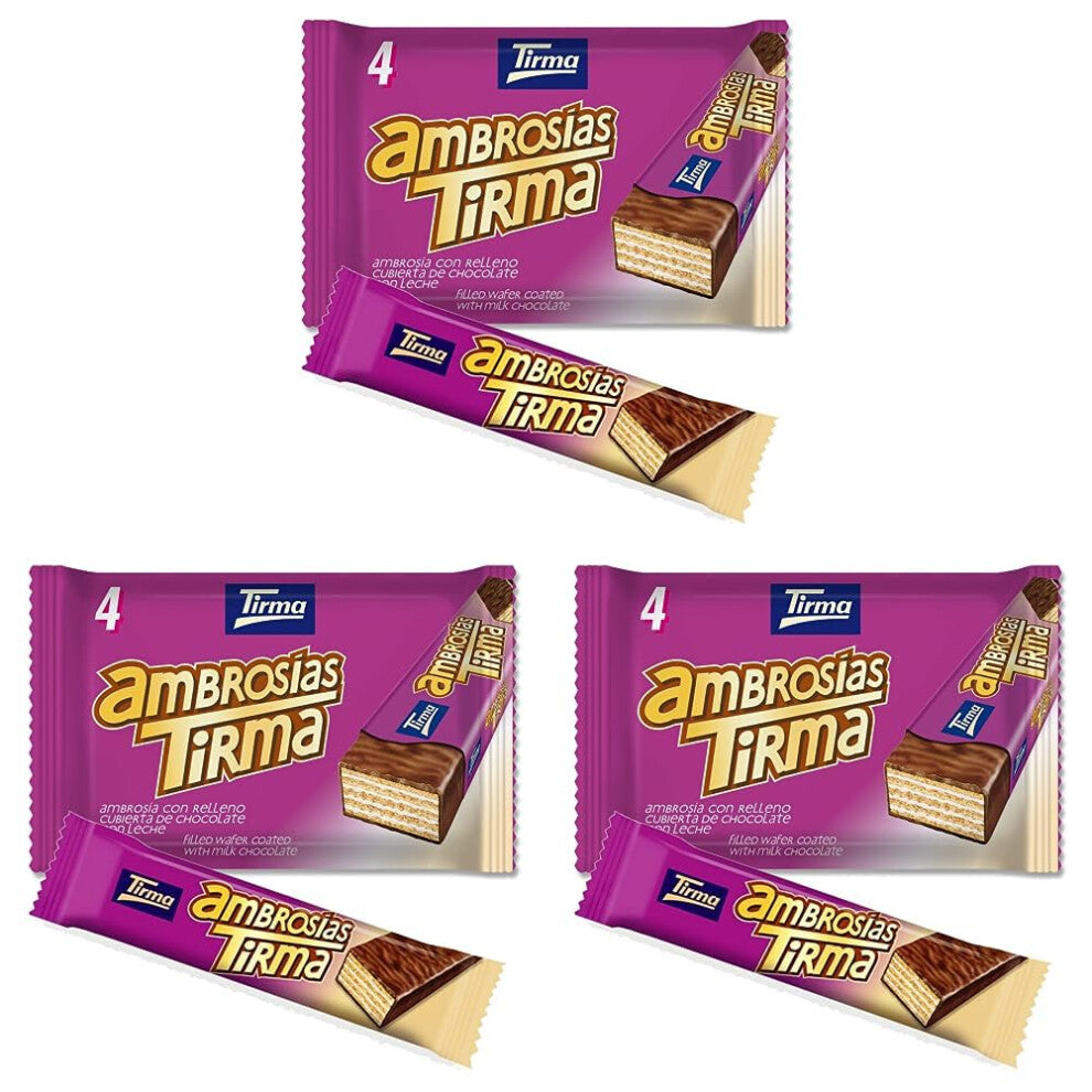 Tirma Milk Chocolate Wafers 86g | 1 Gift Pack - 4 Individually Wrapped Wafers | Smooth Cream Filled | Non-GMO | Suitable for Vegetarians (Pack of 3)