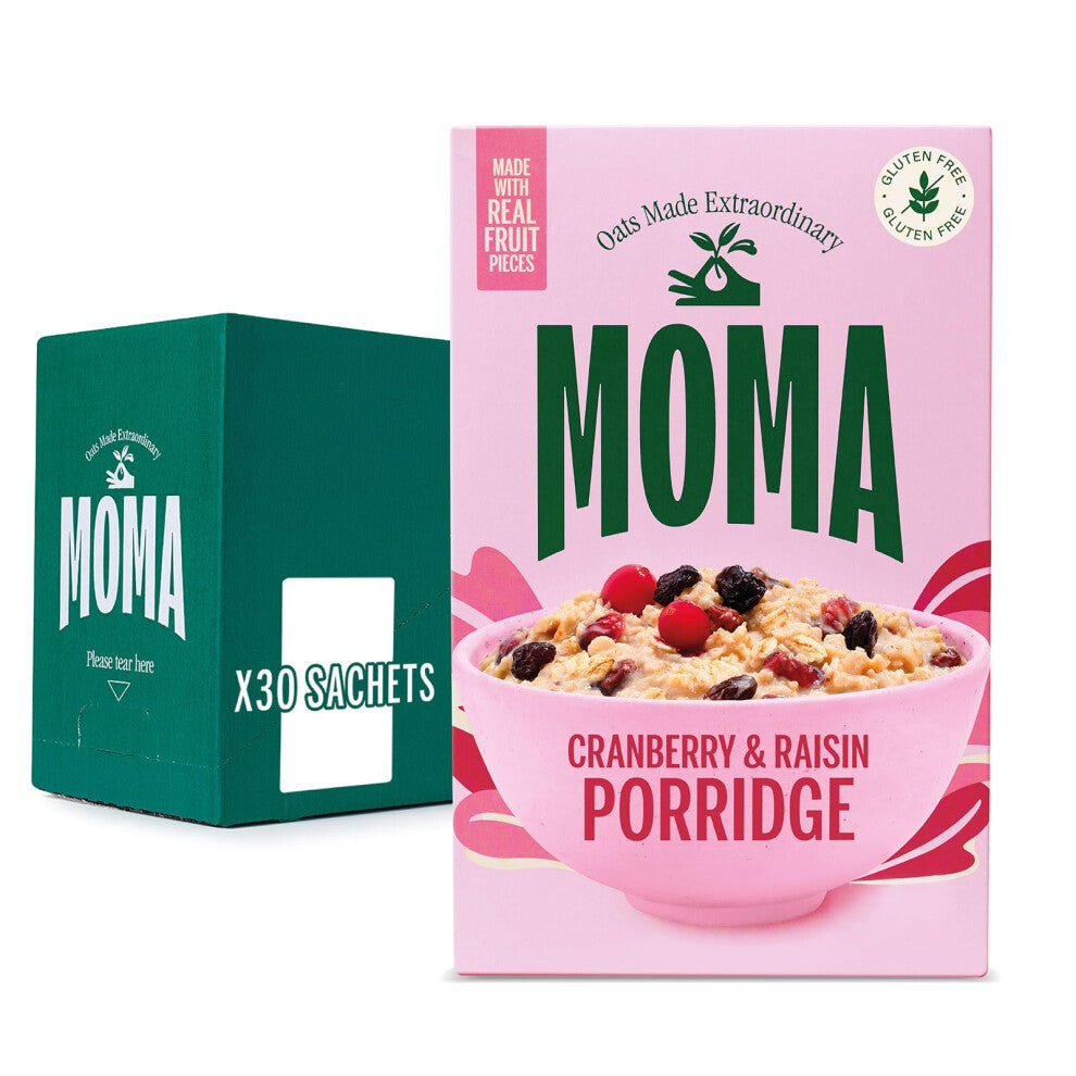 MOMA - Cranberry & Raisin Porridge Sachets - 40g x 30 - Made with British Wholegrain Jumbo Oats ? High in Fibre ? Ready in 2 Minutes ? Contains Real