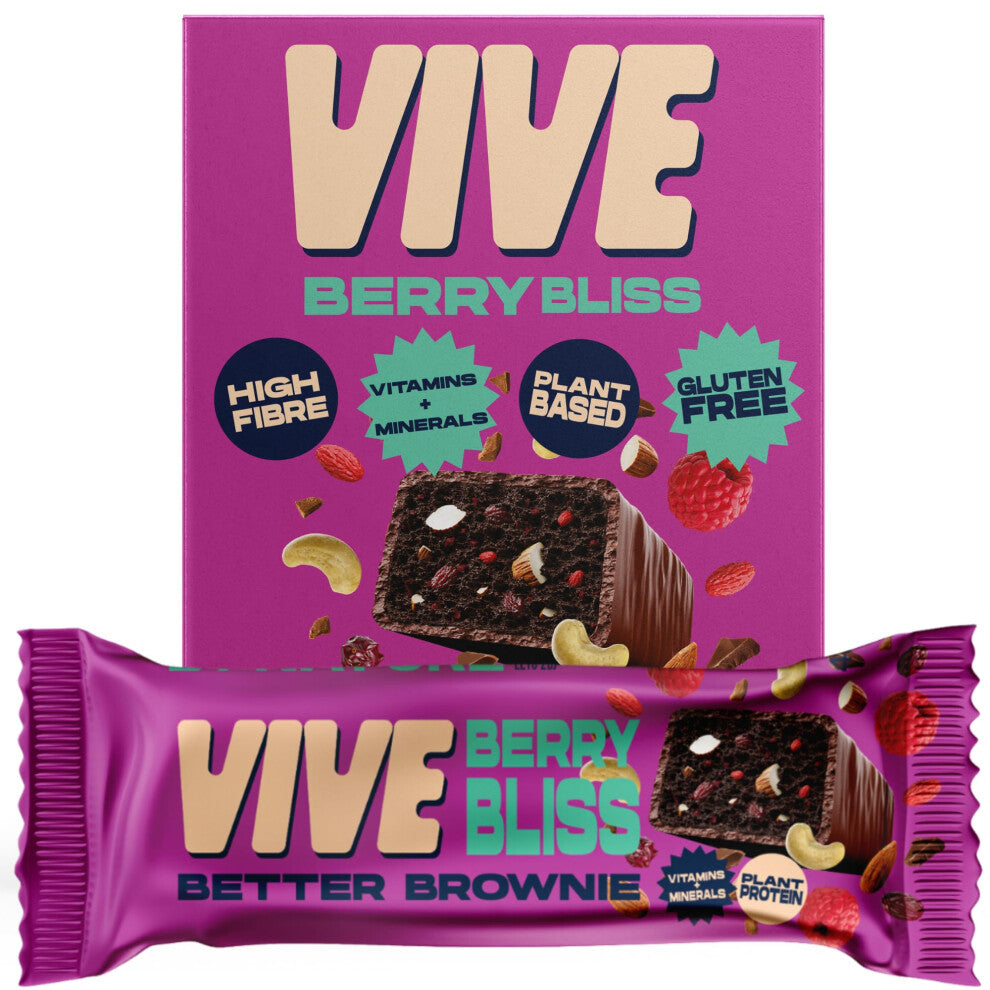 Vive Better Brownie Chocolate Berry Bliss with Immunity Vitamins - Low Calorie Vegan Treat - Healthy Protein Snack - Pack of 15