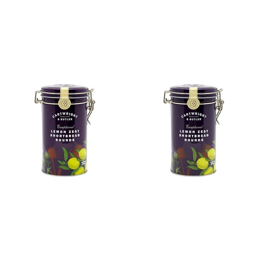 Cartwright & Butler Lemon Zest Shortbread Rounds Tin, Clip-Lid Tin, Soft and Crumbly All Butter Shortbreads (Pack of 2)