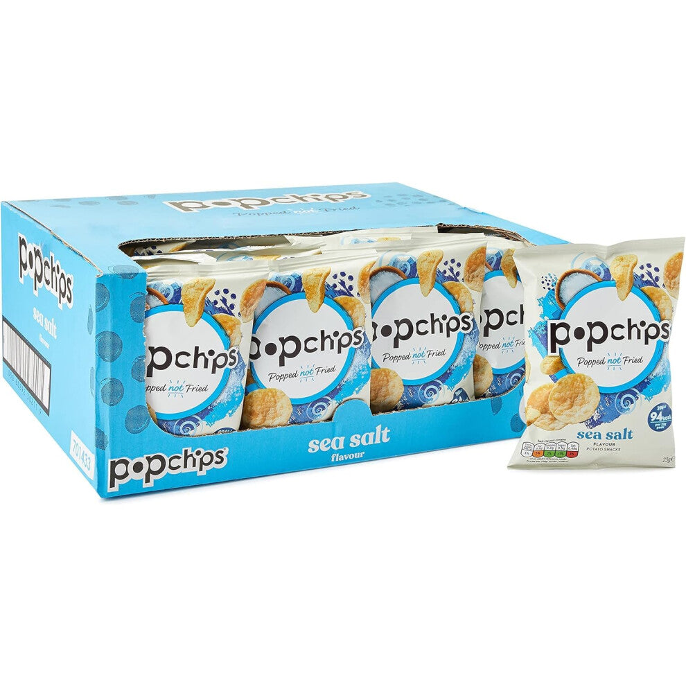 popchips - Sea Salt Potato Crisps, 23g (Pack of 24) - Popped not Fried, No Artificial Flavours or Colours, Suitable for Vegans